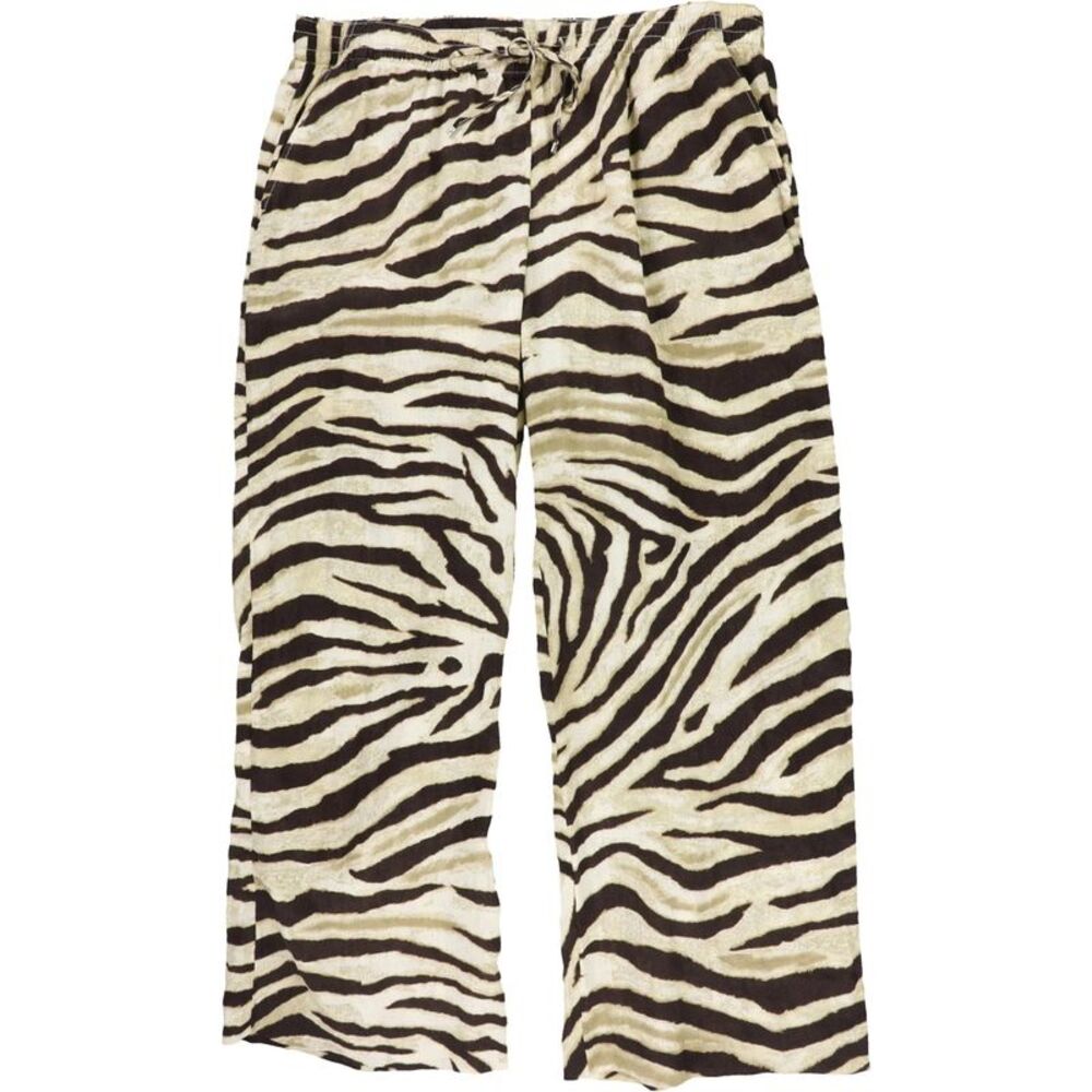 Ralph Lauren Womens Zebra-Print Linen Wide Leg Loose Casual Pants, NWT